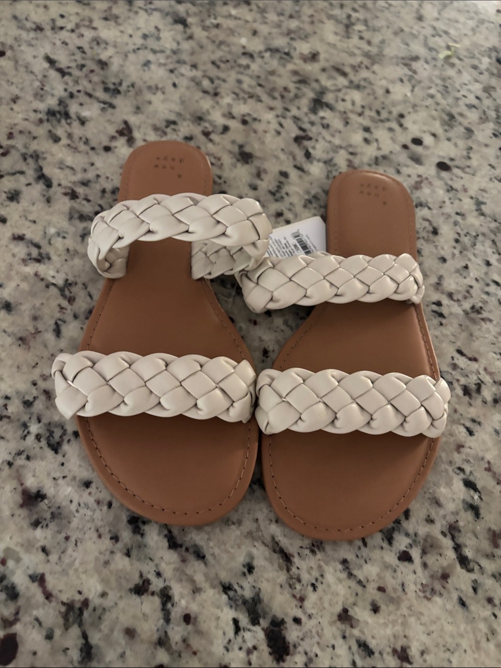 a new day Braided Double-Strap Sandals in Cream and Tan